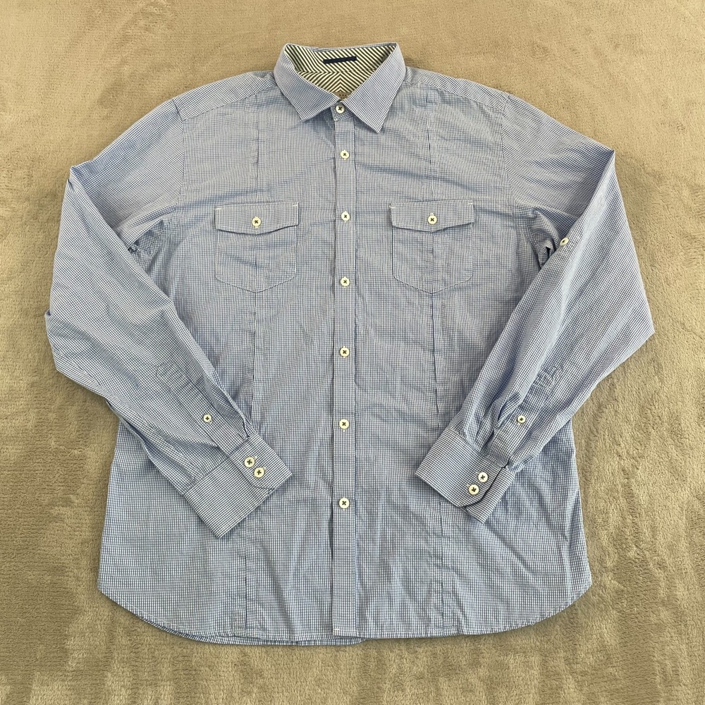 Ted Baker Norping Shirt Men 5 Large Blue Roll Tab Sleeves Tapered Fit LS NWOT